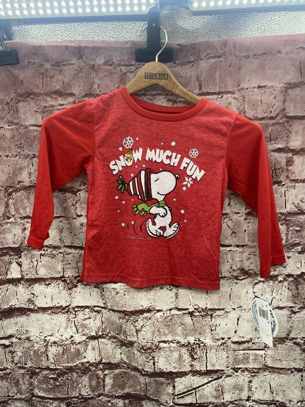 Briefly Stated Child Sz 4T Snoopy Peanuts Snow Much Fun Long Sleeves Pajama Top